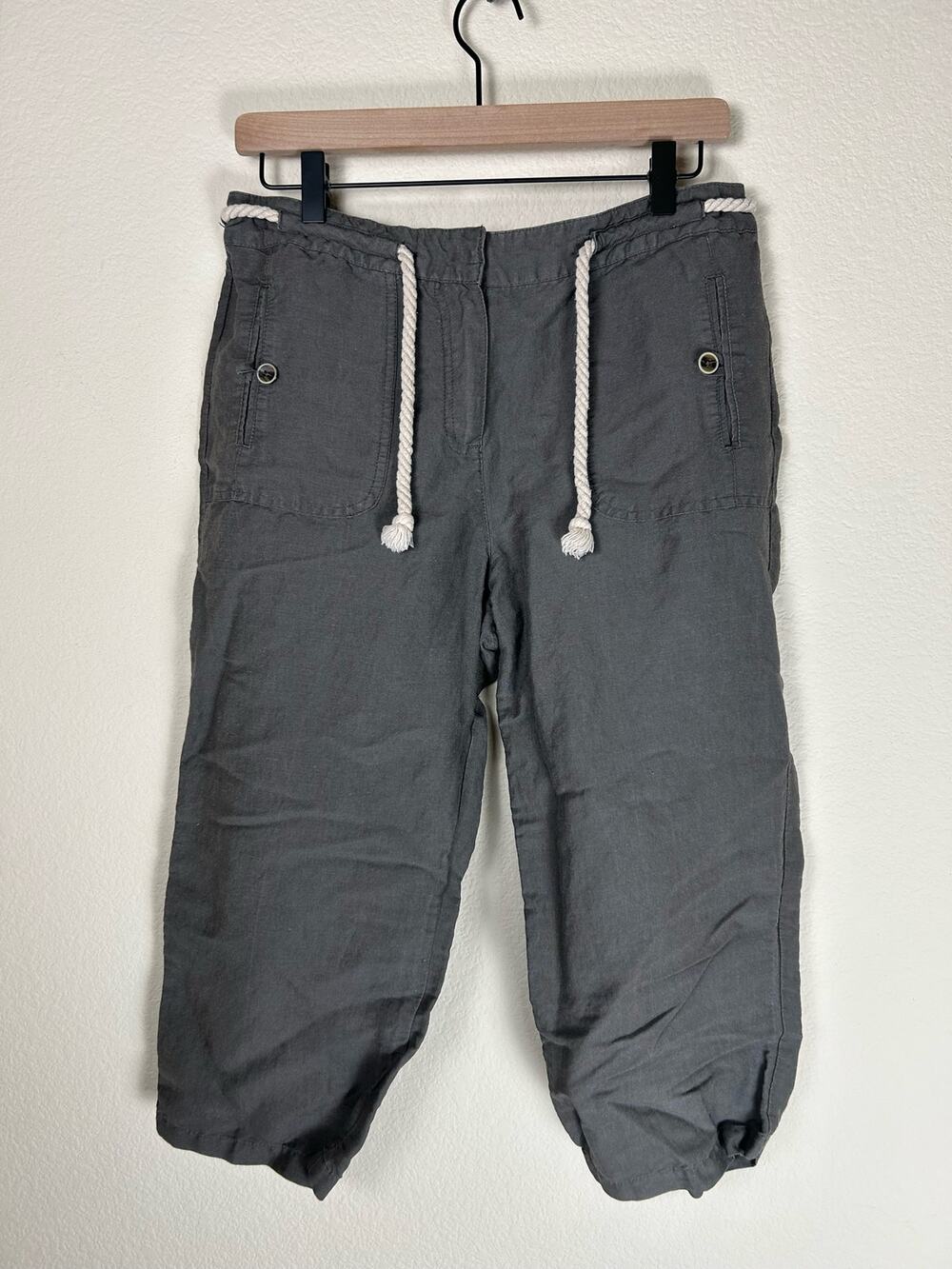 Sandro Women's Size 10 Linen Pants Cropped Lagenlook Rope Belt Bottoms